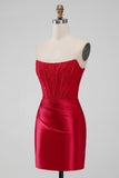 Sparky Red Strapless Bodycon Short Prom Dress with Lace