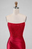 Sparky Red Strapless Bodycon Short Prom Dress with Lace