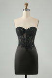 Black Sweetheart Corset Applique Bodycon Mini Prom Dress