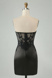 Black Sweetheart Corset Applique Bodycon Mini Prom Dress