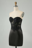 Black Sweetheart Corset Applique Bodycon Mini Prom Dress