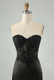 Black Sweetheart Corset Applique Bodycon Mini Prom Dress