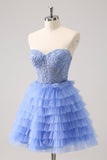 Sweetheart Lilac A-Line Corset Tulle Prom Dress with Lace