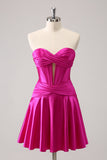 Fuchsia A-Line Sweetheart Corset Short Prom Dress