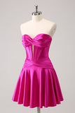 Fuchsia A-Line Sweetheart Corset Short Prom Dress