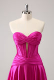 Fuchsia A-Line Sweetheart Corset Short Prom Dress