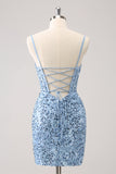 Sparkly Blue Tight Sequins Spaghetti Straps Prom Dress