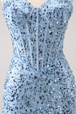 Sparkly Blue Tight Sequins Spaghetti Straps Prom Dress