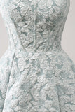 Grey Green A-Line Strapless Floral Short Prom Dress