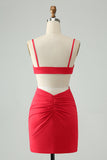 Red Tight Spaghetti Straps Hollow Out Short Prom Dress