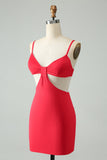 Red Tight Spaghetti Straps Hollow Out Short Prom Dress