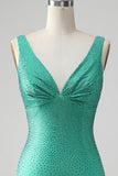 Green Bodycon V Neck Backless Short Prom Dress with Beading