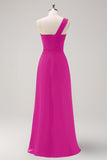 Eucalyptus One Shoulder A-Line Long Bridesmaid Dress with Slit