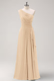 Dark Green One Shoulder A-Line Ruched Long Bridesmaid Dress