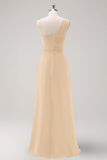 Dark Green One Shoulder Pleated A-Line Bridesmaid Dress with Ruffles