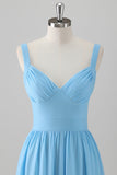 Blue Corset Tiered A-Line Chiffon Bridesmaid Dress