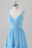 Blue Corset Tiered A-Line Chiffon Bridesmaid Dress