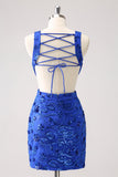 Royal Blue Bodycon Cut Out Short Prom Dress with Beading