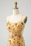 Glitter Yellow Sequined Embroidery Tight Short Prom Dress with Beading