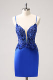 Sparkly Royal Blue Sequin Tight Short Prom Dress With Lace Up Back