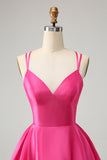 Fuchsia A Line Spaghetti Straps Backless Short Cute Prom Dress