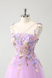 Purple A Line Halter Flowers Tulle Short Prom Dress