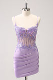 Sparkly Purple Corset Sequin Tight Short Prom Dress