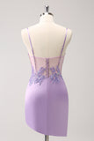 Sparkly Purple Corset Sequin Tight Short Prom Dress