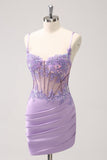 Sparkly Purple Corset Sequin Tight Short Prom Dress