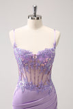 Sparkly Purple Corset Sequin Tight Short Prom Dress