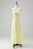 Lemon Yellow Twist Front Keyhole A Line Bridesmaid Dress