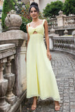 Lemon Yellow Keyhole A Line Long Bridesmaid Dress