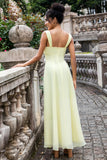Lemon Yellow Twist Front Keyhole A Line Bridesmaid Dress
