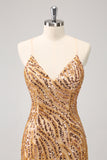 Gold Sequins Bodycon  Short Prom Dress with Tassel