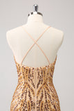 Gold Sequins Bodycon  Short Prom Dress with Tassel