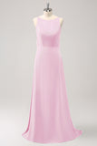 Rust Backless A-Line Chiffon Long Bridesmaid Dress