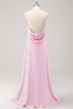 Rust Backless A-Line Chiffon Long Bridesmaid Dress