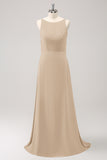 Elegant Champagne A-Line Chiffon Backless Bridesmaid Dress