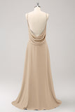 Elegant Champagne A-Line Chiffon Backless Bridesmaid Dress