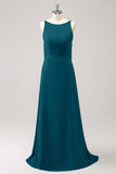 Peacock A-Line Backless Floor Length Bridesmaid Dress