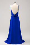 Elegant Champagne A-Line Chiffon Backless Bridesmaid Dress