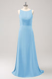 Elegant Champagne A-Line Chiffon Backless Bridesmaid Dress