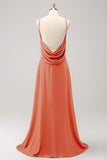 Elegant Champagne A-Line Chiffon Backless Bridesmaid Dress