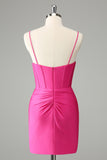 Fuchsia Bodycon Spaghetti Straps Satin Prom Dress