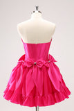 Fuchsia A Line Strapless Corset Short Prom Dress With Bows