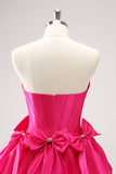 Fuchsia A Line Strapless Corset Short Prom Dress With Bows