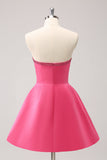 Sparkly Fuchsia A-Line Beaded Strapless Prom Dress with Bows