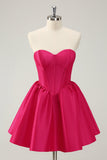 Fuchsia A Line Sweetheart Corset Satin Cute Prom Dress