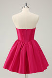 Fuchsia A Line Sweetheart Corset Satin Cute Prom Dress