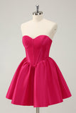 Fuchsia A Line Sweetheart Corset Satin Cute Prom Dress